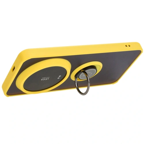 Etui z uchwytem na palec Bizon Case Hybrid Ring do Xiaomi 14 Ultra przydymione z żółtą ramką