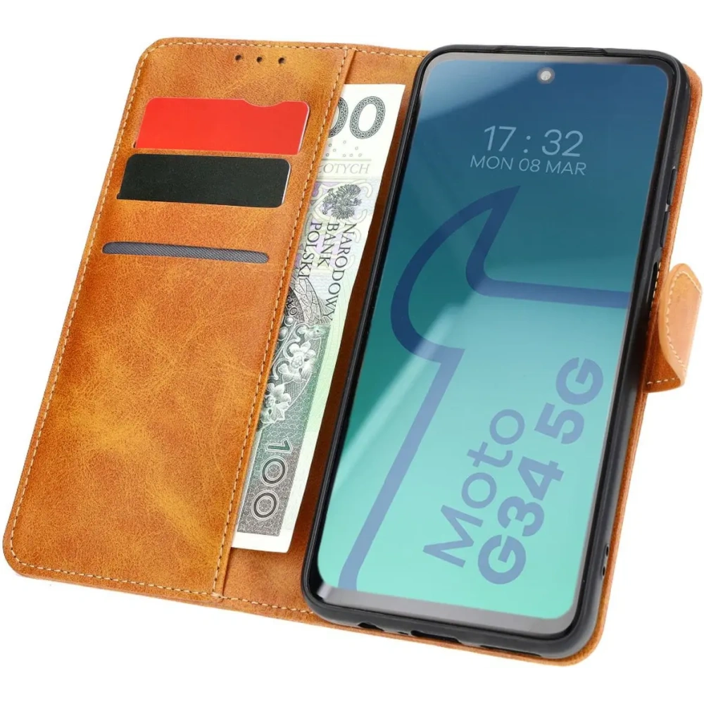 Hurtownia GSM - Etui z klapką Bizon Case Pocket do Motorola Moto G34 5G hnědé - BIZ5399 - {ean13} - Hurt