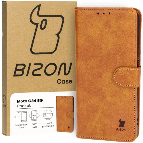 Etui z klapką Bizon Case Pocket do Motorola Moto G34 5G brązowe