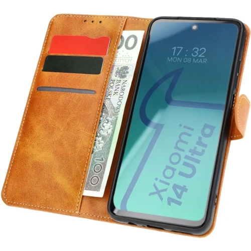 Etui z klapką Bizon Case Pocket do Xiaomi 14 Ultra brązowe