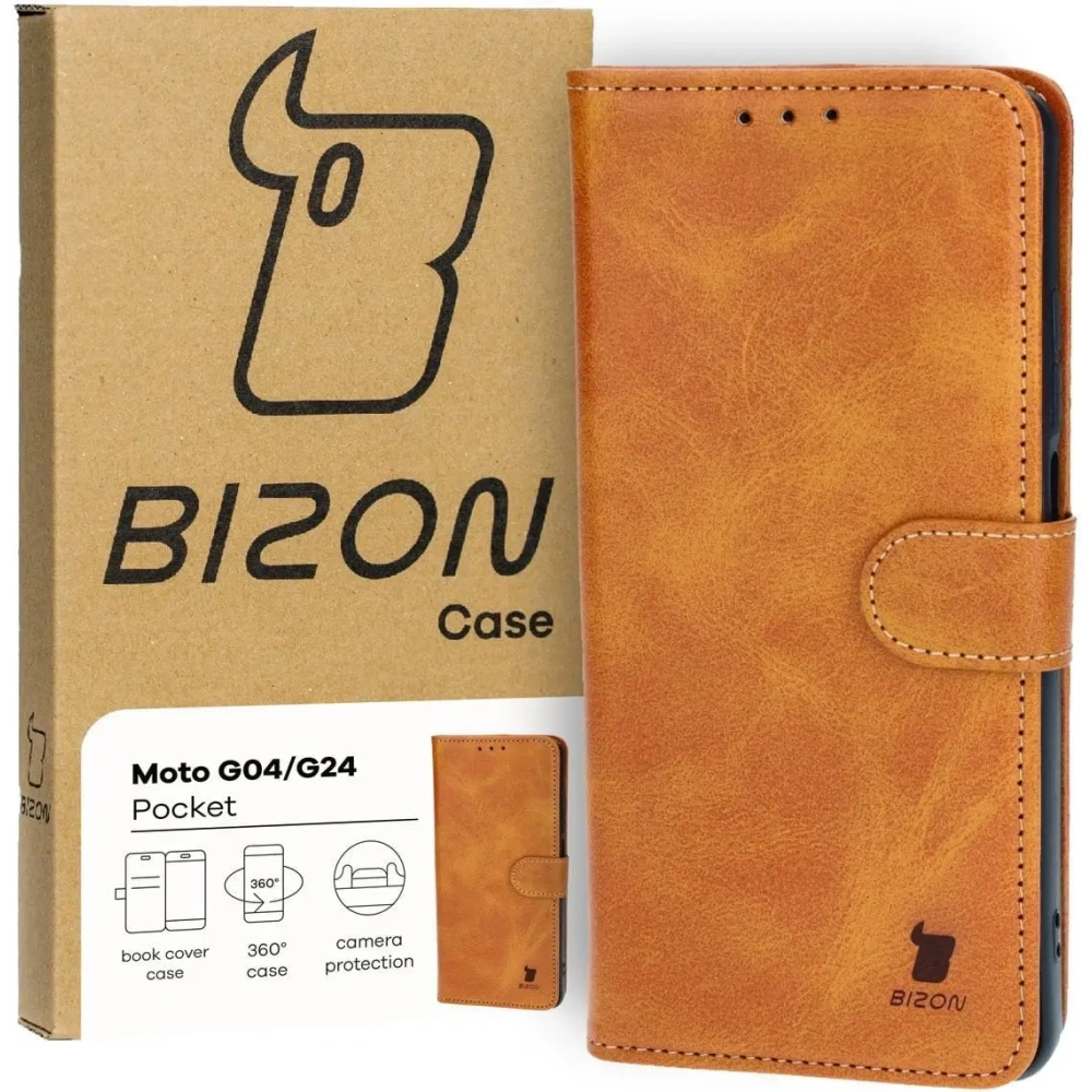 Hurtownia GSM - Etui z klapką Bizon Case Pocket do Motorola Moto G04 / G24 brązowe - BIZ5406 - {ean13} - Hurt