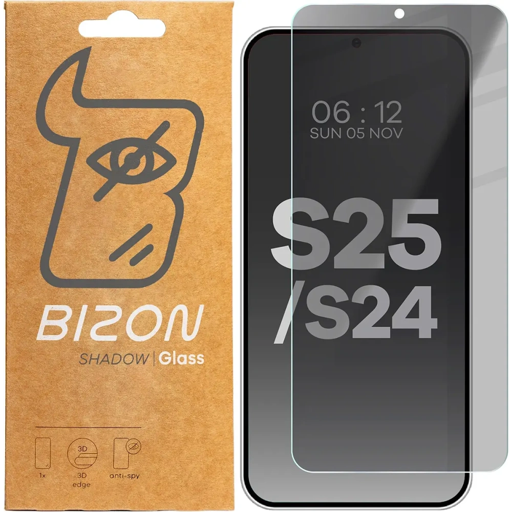 Hurtownia GSM - Pryvatizující sklo tvrzené Bizon Glass Clear Shadow do Samsung Galaxy S25 / S24 ztmavené - BIZ5444 - {ean13} - Hurt