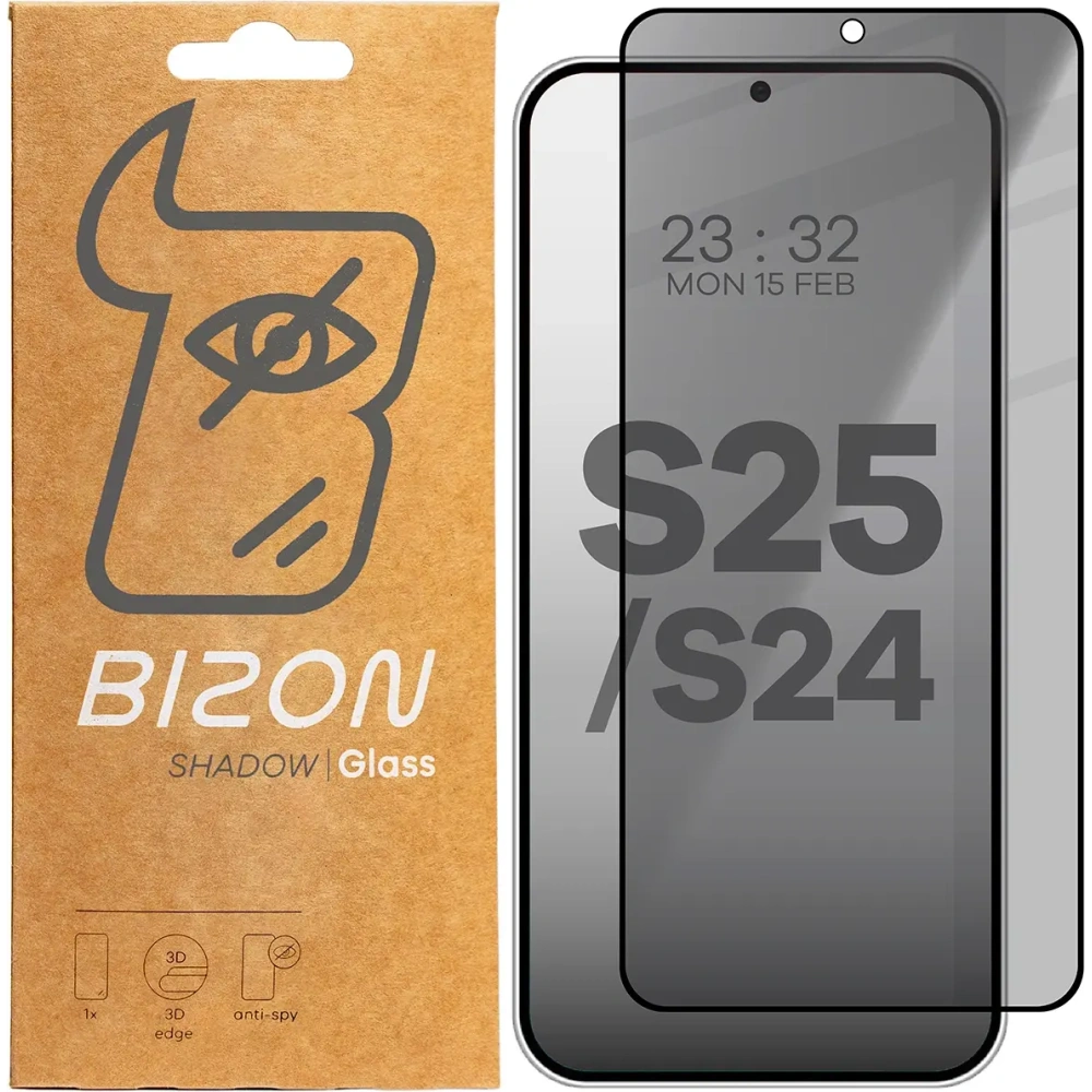 Hurtownia GSM - Prywatyzující tvrzené sklo Bizon Glass Edge Shadow pro Samsung Galaxy S25/S24 z černým rámečkem. - BIZ5445 - {ean13} - Hurt