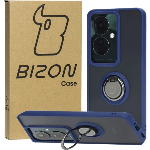 Etui z uchwytem na palec Bizon Case Hybrid Ring do Oppo Reno11 F 5G przydymione z granatową ramką