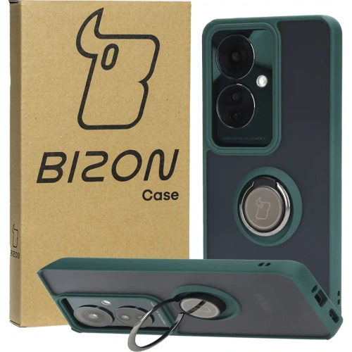 Etui z uchwytem na palec Bizon Case Hybrid Ring do Oppo Reno11 F 5G przydymione z ciemnozieloną ramką