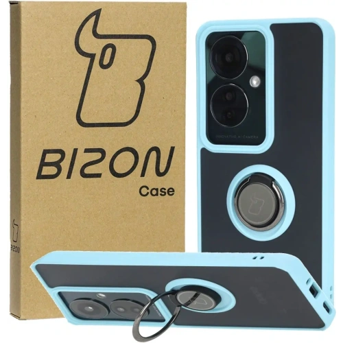 Etui z uchwytem na palec Bizon Case Hybrid Ring do Oppo Reno11 F 5G przydymione z jasnoniebieską ramką