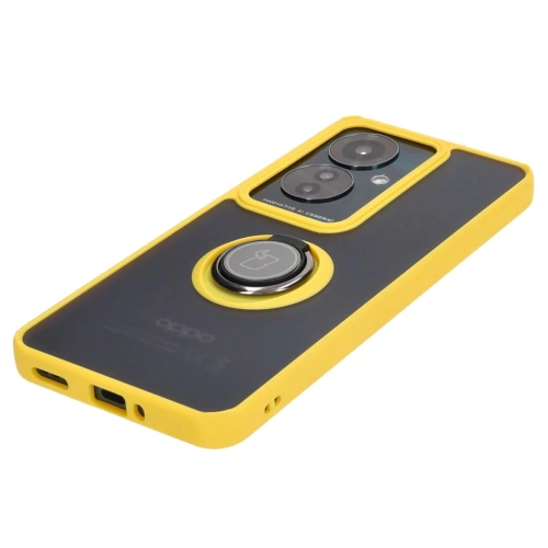 Etui z uchwytem na palec Bizon Case Hybrid Ring do Oppo Reno11 F 5G przydymione z żółtą ramką