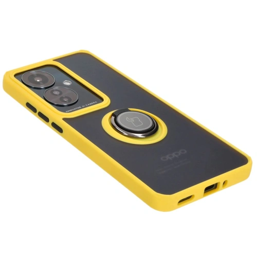 Etui z uchwytem na palec Bizon Case Hybrid Ring do Oppo Reno11 F 5G przydymione z żółtą ramką