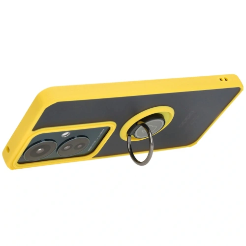 Etui z uchwytem na palec Bizon Case Hybrid Ring do Oppo Reno11 F 5G przydymione z żółtą ramką