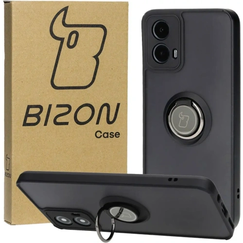 Etui z uchwytem na palec Bizon Case Hybrid Ring do Motorola Moto G34 5G przydymione z czarną ramką