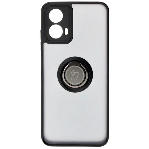 Etui z uchwytem na palec Bizon Case Hybrid Ring do Motorola Moto G34 5G przydymione z czarną ramką