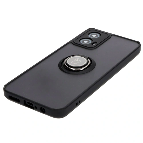 Etui z uchwytem na palec Bizon Case Hybrid Ring do Motorola Moto G34 5G przydymione z czarną ramką