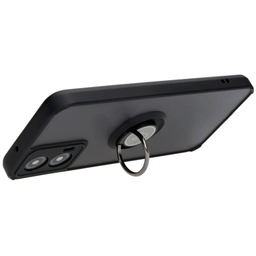 Etui z uchwytem na palec Bizon Case Hybrid Ring do Motorola Moto G34 5G przydymione z czarną ramką