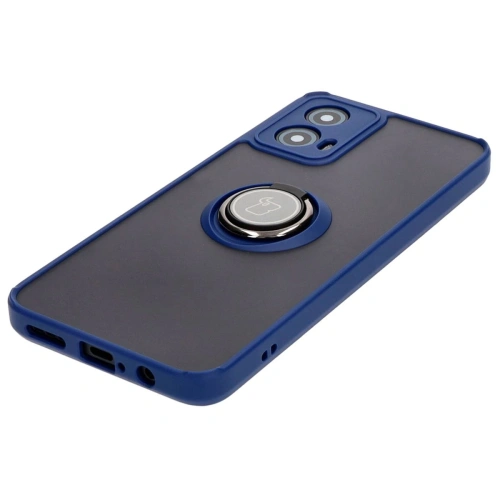 Etui z uchwytem na palec Bizon Case Hybrid Ring do Motorola Moto G34 5G przydymione z granatową ramką