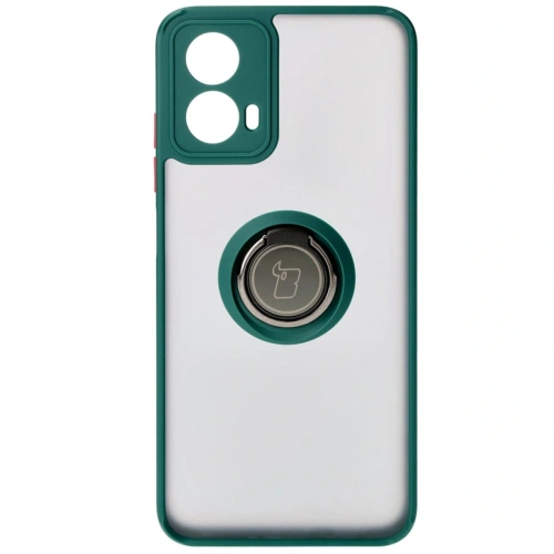 Etui z uchwytem na palec Bizon Case Hybrid Ring do Motorola Moto G34 5G przydymione z ciemnozieloną ramką