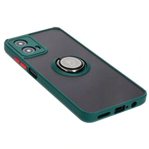 Etui z uchwytem na palec Bizon Case Hybrid Ring do Motorola Moto G34 5G przydymione z ciemnozieloną ramką