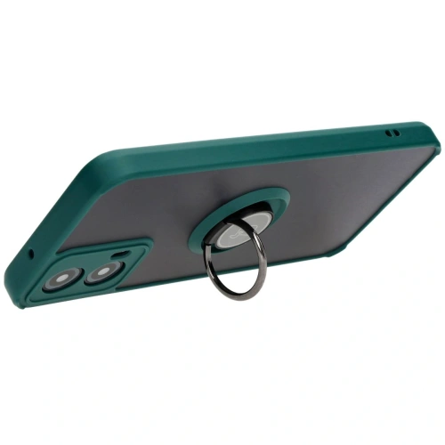 Etui z uchwytem na palec Bizon Case Hybrid Ring do Motorola Moto G34 5G przydymione z ciemnozieloną ramką