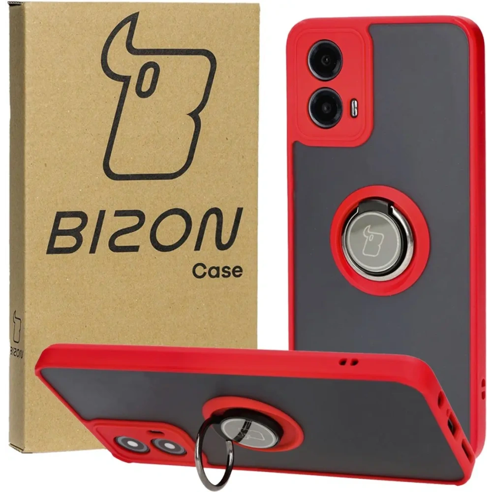 Hurtownia GSM - Etui z uchwytem na palec Bizon Case Hybrid Ring do Motorola Moto G34 5G przydymione z czerwoną ramką - BIZ4906 - {ean13} - Hurt