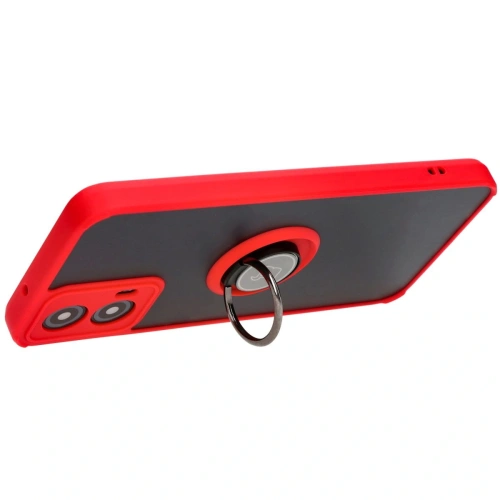 Etui z uchwytem na palec Bizon Case Hybrid Ring do Motorola Moto G34 5G przydymione z czerwoną ramką