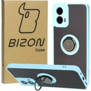 Hurtownia GSM - Etui z uchwytem na palec Bizon Case Hybrid Ring do Motorola Moto G34 5G przydymione z jasnoniebieską ramką - BIZ4907 - {ean13} - Hurt