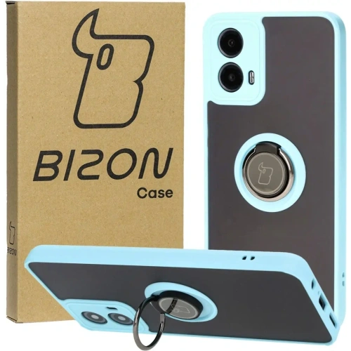 Etui z uchwytem na palec Bizon Case Hybrid Ring do Motorola Moto G34 5G przydymione z jasnoniebieską ramką
