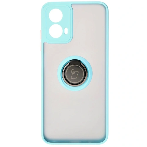 Etui z uchwytem na palec Bizon Case Hybrid Ring do Motorola Moto G34 5G przydymione z jasnoniebieską ramką