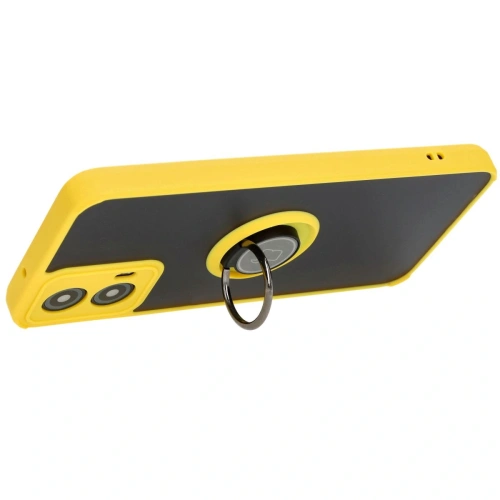 Etui z uchwytem na palec Bizon Case Hybrid Ring do Motorola Moto G34 5G przydymione z żółtą ramką