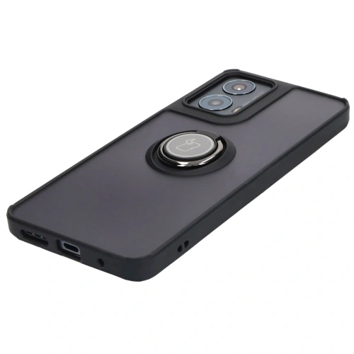 Etui z uchwytem na palec Bizon Case Hybrid Ring do Motorola Moto G04 / G24 / G24 Power przydymione z czarną ramką