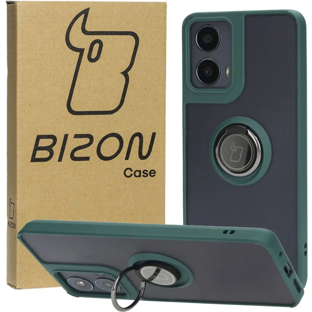 Hurtownia GSM - Bizon Case Hybrid Ring Motorola Moto G04 / G24 / G24 Power fumuriu cu un cadru verde închis - BIZ5485 - {ean13} - Hurt