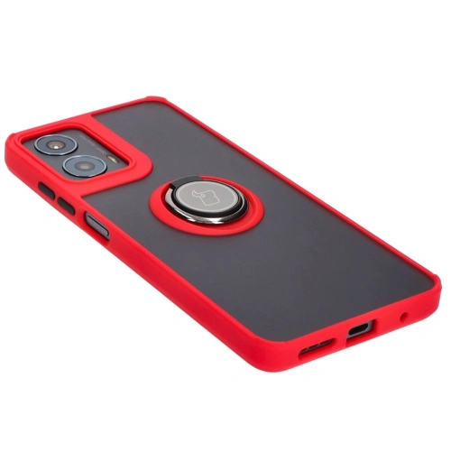 Etui z uchwytem na palec Bizon Case Hybrid Ring do Motorola Moto G04 / G24 / G24 Power przydymione z czerwoną ramką
