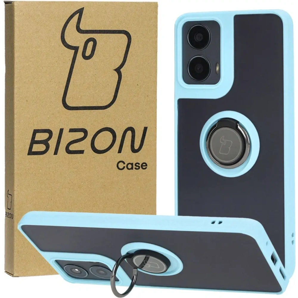 Hurtownia GSM - Etui z uchwytem na palec Bizon Case Hybrid Ring do Motorola Moto G04 / G24 / G24 Power przydymione z jasnoniebieską ramką - BIZ5490 - {ean13} - Hurt