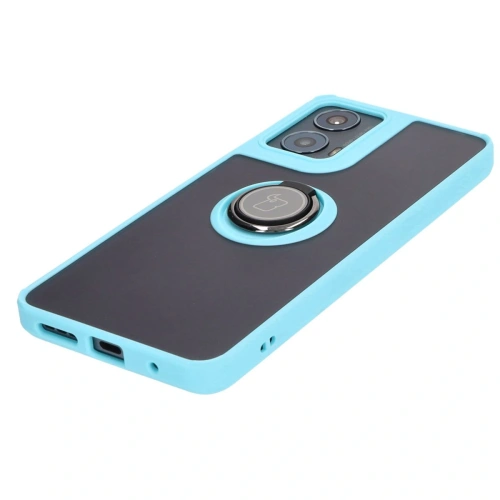 Etui z uchwytem na palec Bizon Case Hybrid Ring do Motorola Moto G04 / G24 / G24 Power przydymione z jasnoniebieską ramką