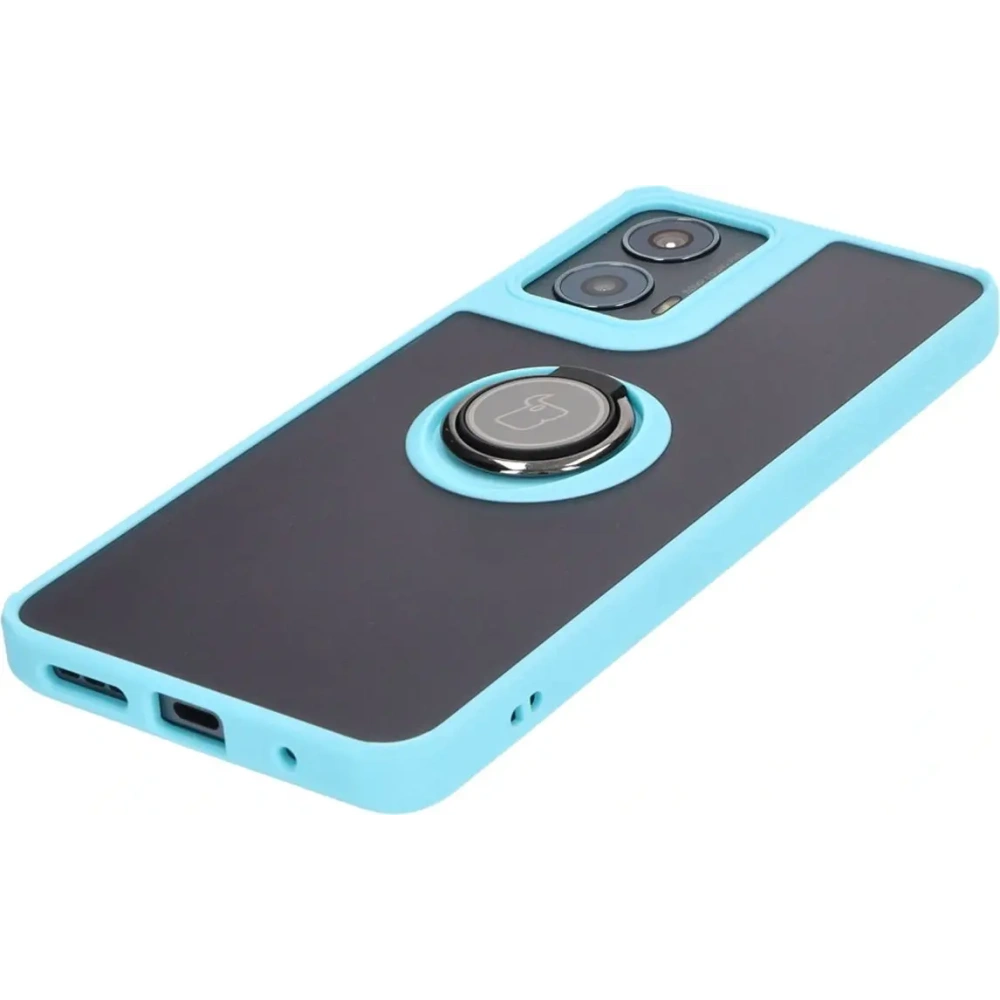 Hurtownia GSM - Etui z uchwytem na palec Bizon Case Hybrid Ring do Motorola Moto G04 / G24 / G24 Power przydymione z jasnoniebieską ramką - BIZ5490 - {ean13} - Hurt