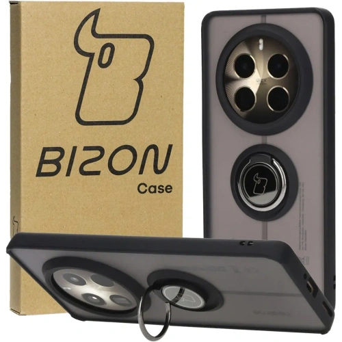 Etui z uchwytem na palec Bizon Case Hybrid Ring do Realme 12 Pro / 12 Pro+ przydymione z czarną ramką
