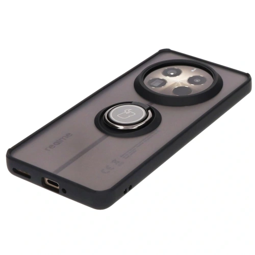 Etui z uchwytem na palec Bizon Case Hybrid Ring do Realme 12 Pro / 12 Pro+ przydymione z czarną ramką
