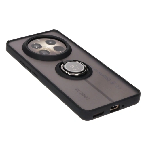 Etui z uchwytem na palec Bizon Case Hybrid Ring do Realme 12 Pro / 12 Pro+ przydymione z czarną ramką