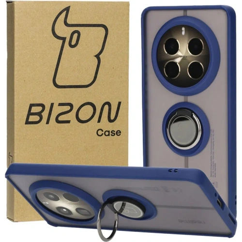Etui z uchwytem na palec Bizon Case Hybrid Ring do Realme 12 Pro / 12 Pro+ przydymione z granatową ramką