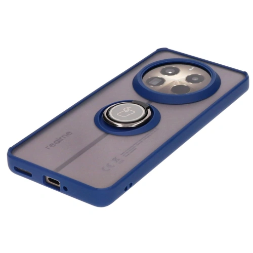 Etui z uchwytem na palec Bizon Case Hybrid Ring do Realme 12 Pro / 12 Pro+ przydymione z granatową ramką