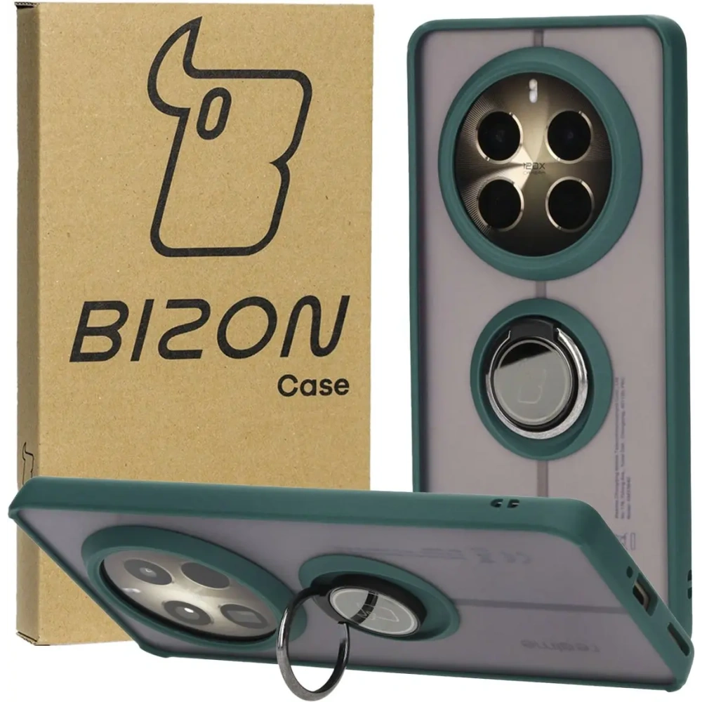Hurtownia GSM - Etui s úchopem na prst Bizon Case Hybrid Ring pro Realme 12 Pro / 12 Pro+ kouřové s tmavě zeleným rámem - BIZ5500 - {ean13} - Hurt