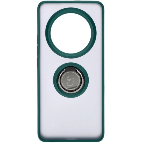 Etui z uchwytem na palec Bizon Case Hybrid Ring do Realme 12 Pro / 12 Pro+ przydymione z ciemnozieloną ramką