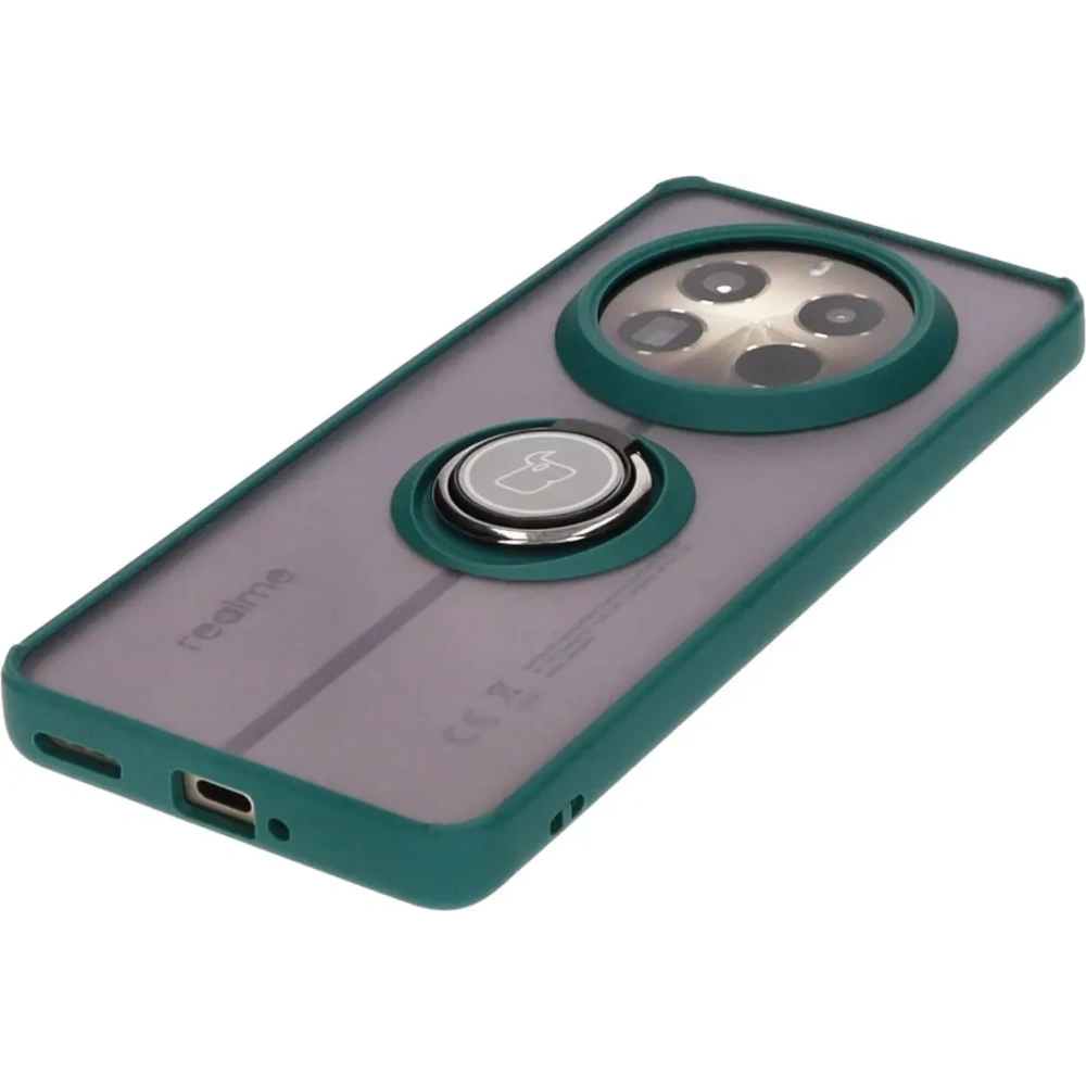 Hurtownia GSM - Etui s úchopem na prst Bizon Case Hybrid Ring pro Realme 12 Pro / 12 Pro+ kouřové s tmavě zeleným rámem - BIZ5500 - {ean13} - Hurt