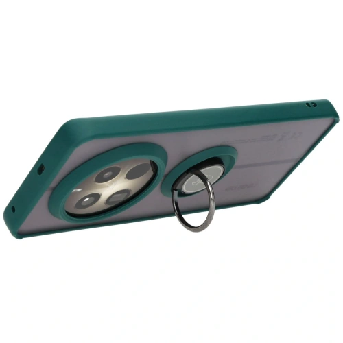 Etui z uchwytem na palec Bizon Case Hybrid Ring do Realme 12 Pro / 12 Pro+ przydymione z ciemnozieloną ramką
