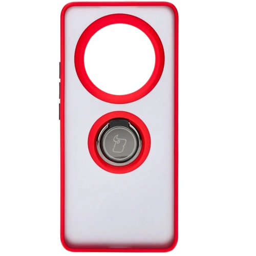 Etui z uchwytem na palec Bizon Case Hybrid Ring do Realme 12 Pro / 12 Pro+ przydymione z czerwoną ramką