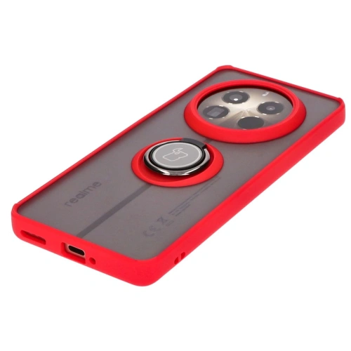 Etui z uchwytem na palec Bizon Case Hybrid Ring do Realme 12 Pro / 12 Pro+ przydymione z czerwoną ramką
