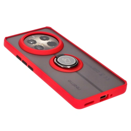 Etui z uchwytem na palec Bizon Case Hybrid Ring do Realme 12 Pro / 12 Pro+ przydymione z czerwoną ramką
