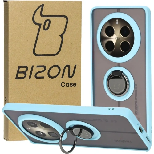 Etui z uchwytem na palec Bizon Case Hybrid Ring do Realme 12 Pro / 12 Pro+ przydymione z jasnoniebieską ramką