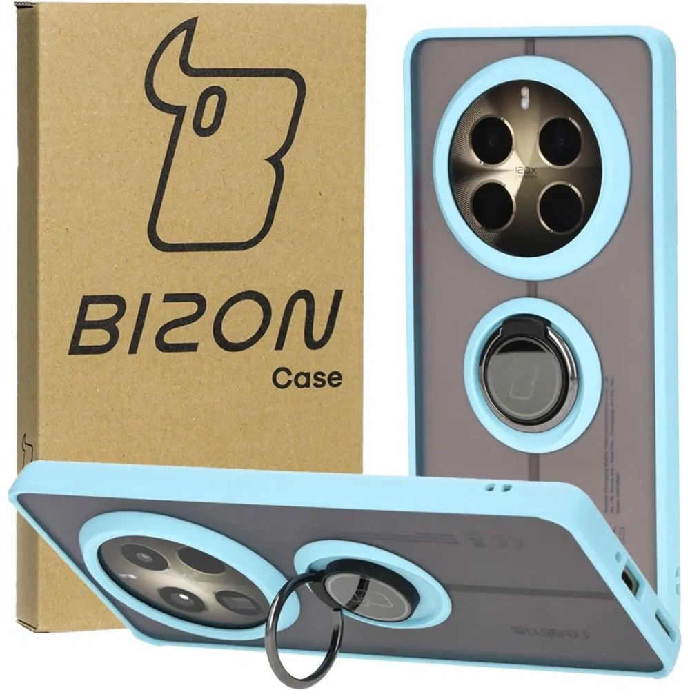 Hurtownia GSM - Etui z uchwytem na palec Bizon Case Hybrid Ring do Realme 12 Pro / 12 Pro+ przydymione z jasnoniebieską ramką - BIZ4931 - {ean13} - Hurt