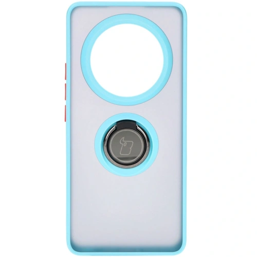Etui z uchwytem na palec Bizon Case Hybrid Ring do Realme 12 Pro / 12 Pro+ przydymione z jasnoniebieską ramką
