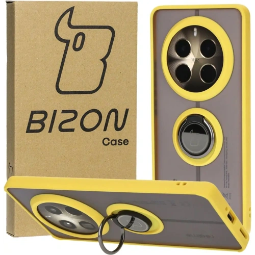 Etui z uchwytem na palec Bizon Case Hybrid Ring do Realme 12 Pro / 12 Pro+ przydymione z żółtą ramką
