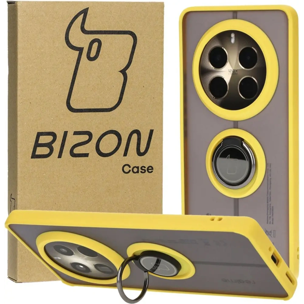Hurtownia GSM - Caz Bizon Hybrid Ring Realme 12 Pro / 12 Pro+ fumuriu cu un cadru galben - BIZ4932 - {ean13} - Hurt